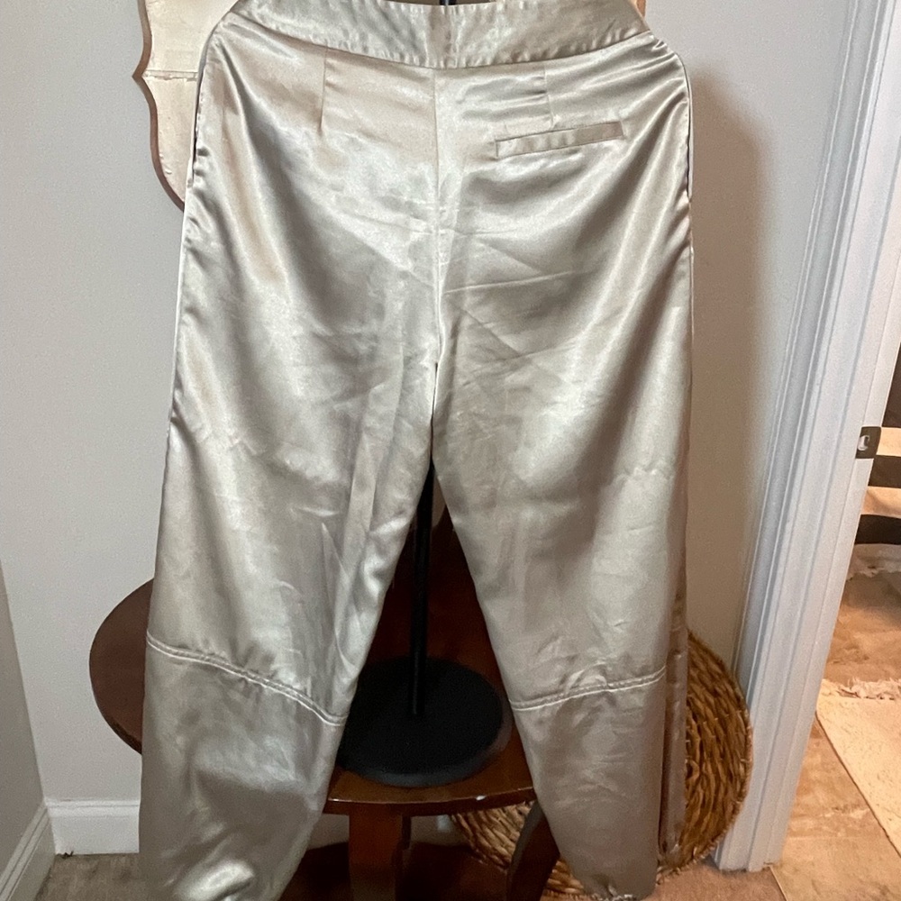 Anthropologie Maeve Satin Joggers w/ Belt Champagne Quiet Luxury Sophisticated - Picture 10 of 16